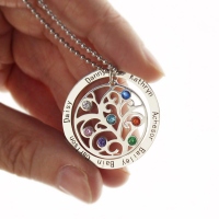 Custom 7 Named Family Tree Birthstone Necklace