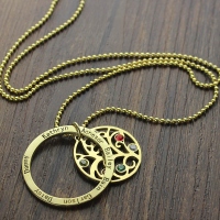 Family Tree Gold Necklace with 7 Names and Birthstones