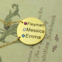 Disc Birthstone Family Names Necklace in Gold